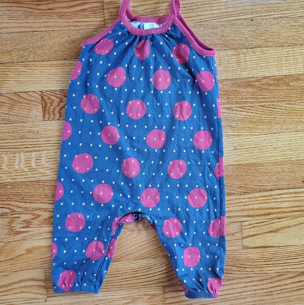 Blue and red polka romper jumpsuit
